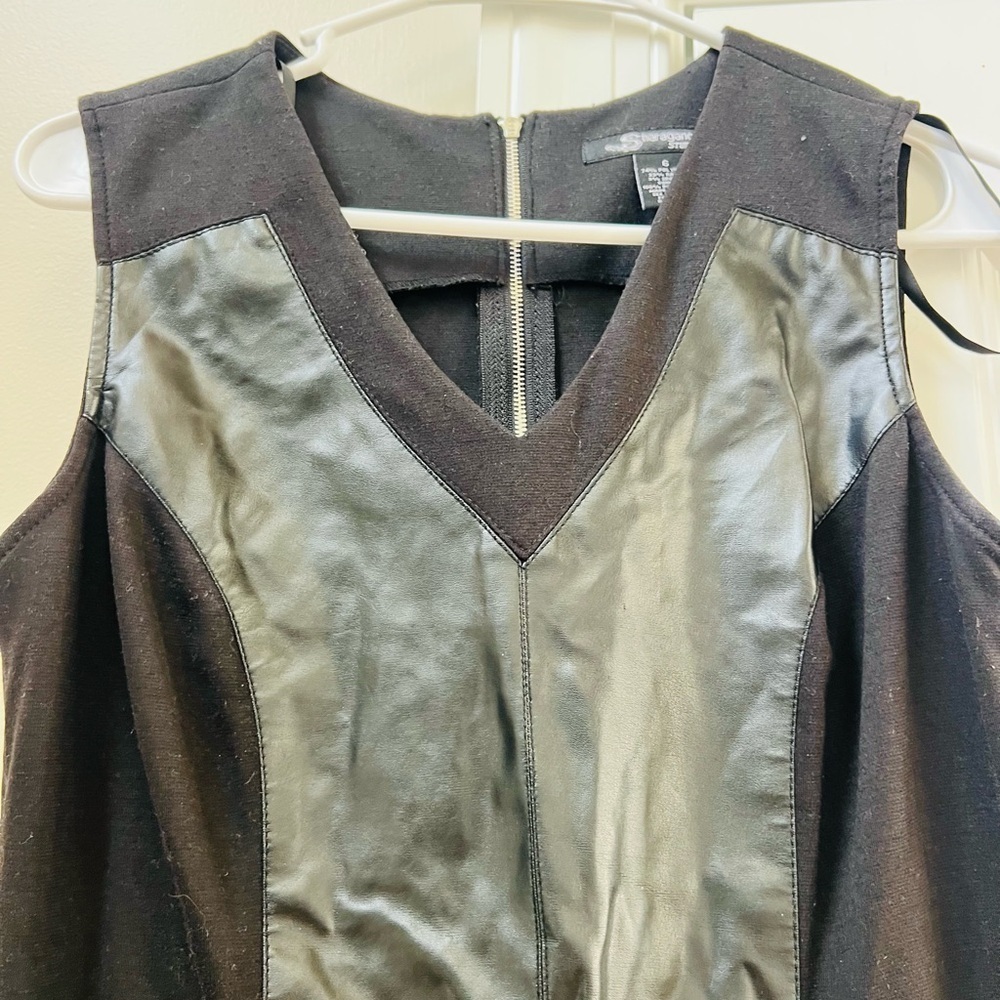 Chic Black and faux leather and knit  Mini Dress - Picture 2 of 4